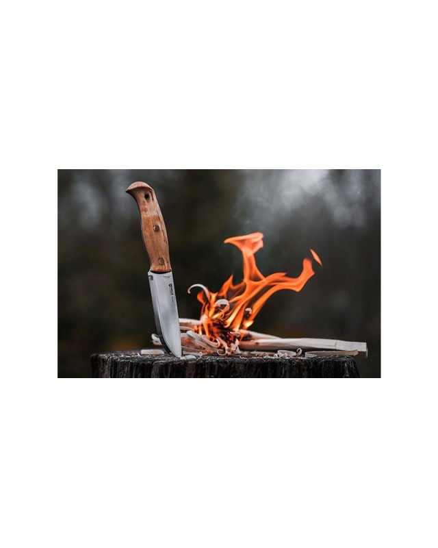 NORDLYS 671 fixed blade 14C28N steel curly birch wood handle leather sheath NORDLYS 671 fixed blade 14C28N steel curly birch wood handle leather sheath