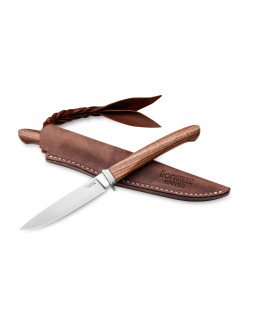 AGO EDC fixed blade M390 steel santos wood leather sheath
