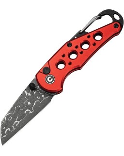 Pragma Button Lock Knife Red Aluminum Handle Stainless Damascus steel