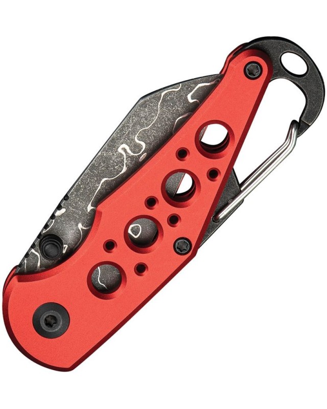 Pragma Button Lock Knife Red Aluminum Handle Stainless Damascus steel Pragma Button Lock Knife Red Aluminum Handle Stainless Damascus steel