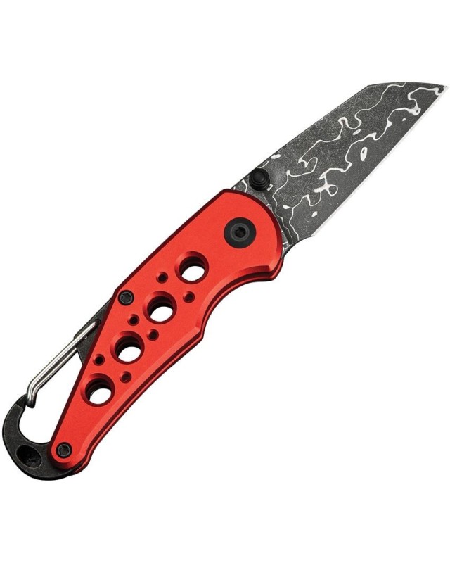 Pragma Button Lock Knife Red Aluminum Handle Stainless Damascus steel Pragma Button Lock Knife Red Aluminum Handle Stainless Damascus steel