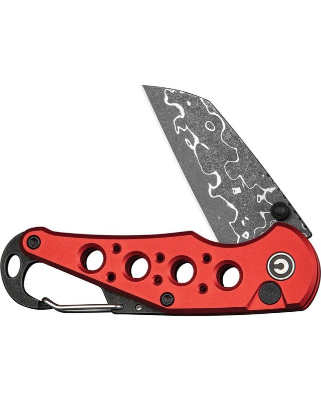 Pragma Button Lock Knife Red Aluminum Handle Stainless Damascus steel Pragma Button Lock Knife Red Aluminum Handle Stainless Damascus steel