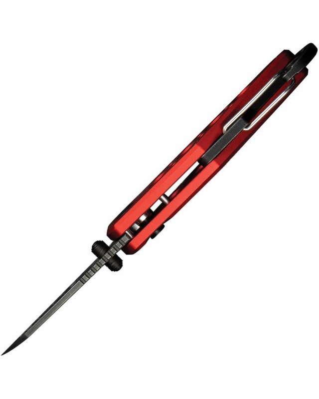 Pragma Button Lock Knife Red Aluminum Handle Stainless Damascus steel Pragma Button Lock Knife Red Aluminum Handle Stainless Damascus steel