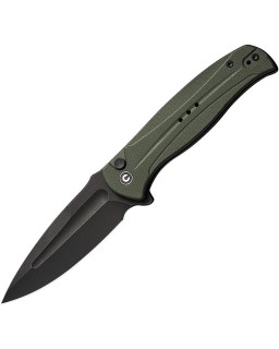 Incindie Button Lock 14C28N Sandvik stainless steel Blackwash finish OD Green G10 handle