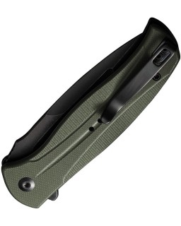Incindie Button Lock 14C28N Sandvik stainless steel Blackwash finish OD Green G10 handle