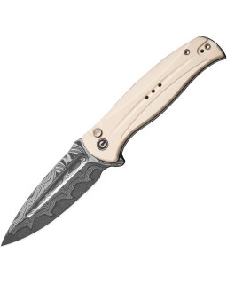 Incindie Button Lock Damascus stainless steel Ivory G10 handle