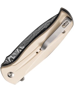 Incindie Button Lock Damascus stainless steel Ivory G10 handle