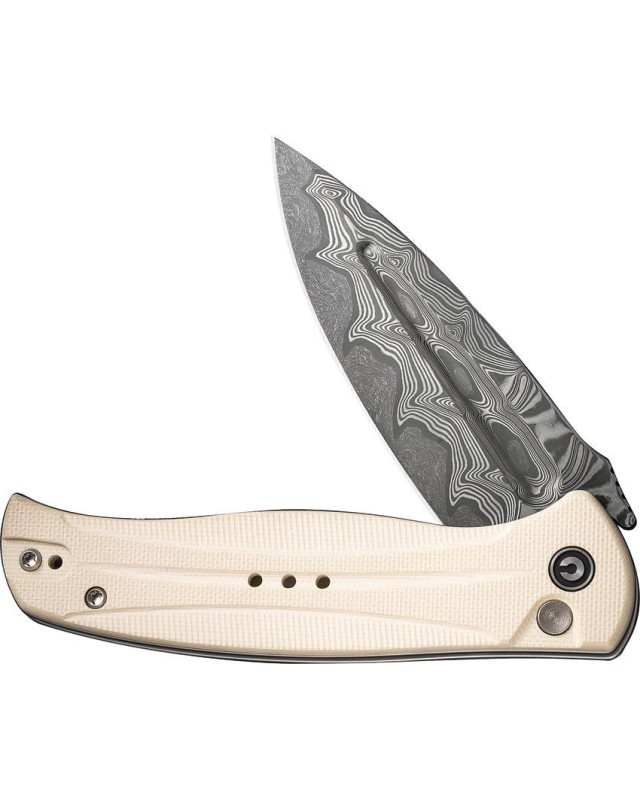 Incindie Button Lock Damascus stainless steel Ivory G10 handle Incindie Button Lock Damascus stainless steel Ivory G10 handle