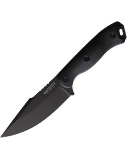 Harpoon fixed blade 1095HC steel black powder coated black ultramid handle black sheath