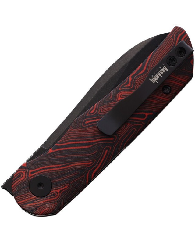 El Camino folding knife N690 steel blackwash finish red and black G10 handle