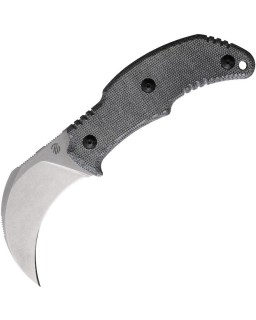 The Primal Curved Fixed Blade N690 steel stonewash finish micarta handle black kydex sheath