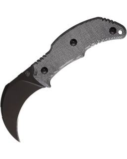 The Primal Curved Fixed Blade N690 steel black PDV finish micarta handle black kydex sheath