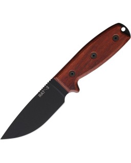 RAT 3 Fixed Blade 1075HC steel black coated wood handle brown leather sheath