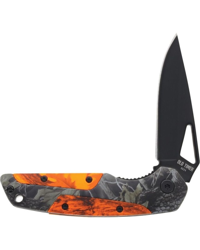 Old Timer Folding Knife Stainless steel black oxide finish Linerlock Orange Gray handle Old Timer Folding Knife Stainless steel black oxide finish Linerlock Orange Gray handle