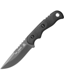 Tex Creek Hunter Fixed Blade 1095HC steel Sniper Gray finish black micara waxed brown leather sheath