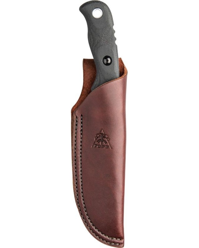 Tex Creek Hunter Fixed Blade 1095HC steel Sniper Gray finish black micara waxed brown leather sheath Tex Creek Hunter Fixed Blade 1095HC steel Sniper Gray finish black micara waxed brown leather sheath