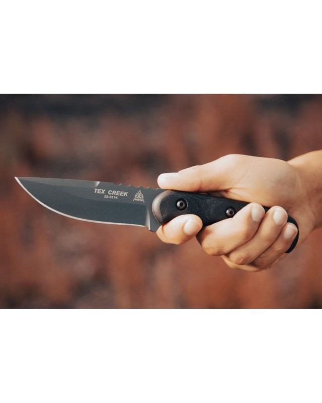 Tex Creek Hunter Fixed Blade 1095HC steel Sniper Gray finish black micara waxed brown leather sheath Tex Creek Hunter Fixed Blade 1095HC steel Sniper Gray finish black micara waxed brown leather sheath