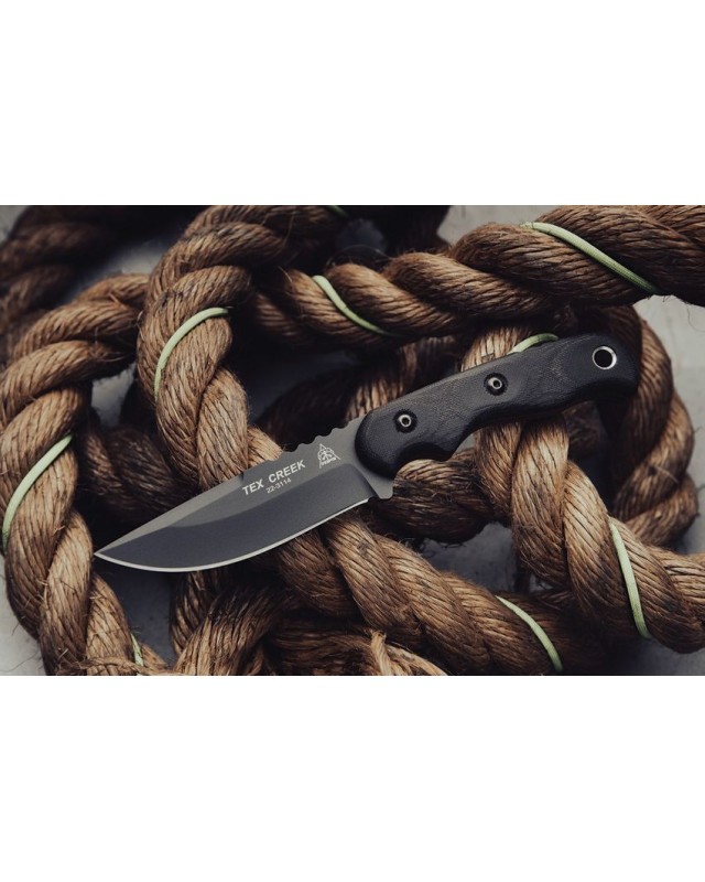 Tex Creek Hunter Fixed Blade 1095HC steel Sniper Gray finish black micara waxed brown leather sheath Tex Creek Hunter Fixed Blade 1095HC steel Sniper Gray finish black micara waxed brown leather sheath