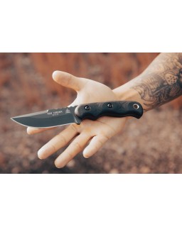 Tex Creek Hunter Fixed Blade 1095HC steel Sniper Gray finish black micara waxed brown leather sheath
