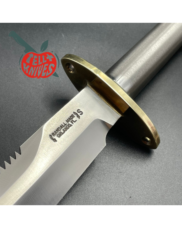 Vintage 90ies Model 18 forged stainless steel tube handle brass guard and pommel brown leather