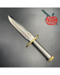 Vintage 90ies Model 18 forged stainless steel tube handle brass guard and pommel brown leather