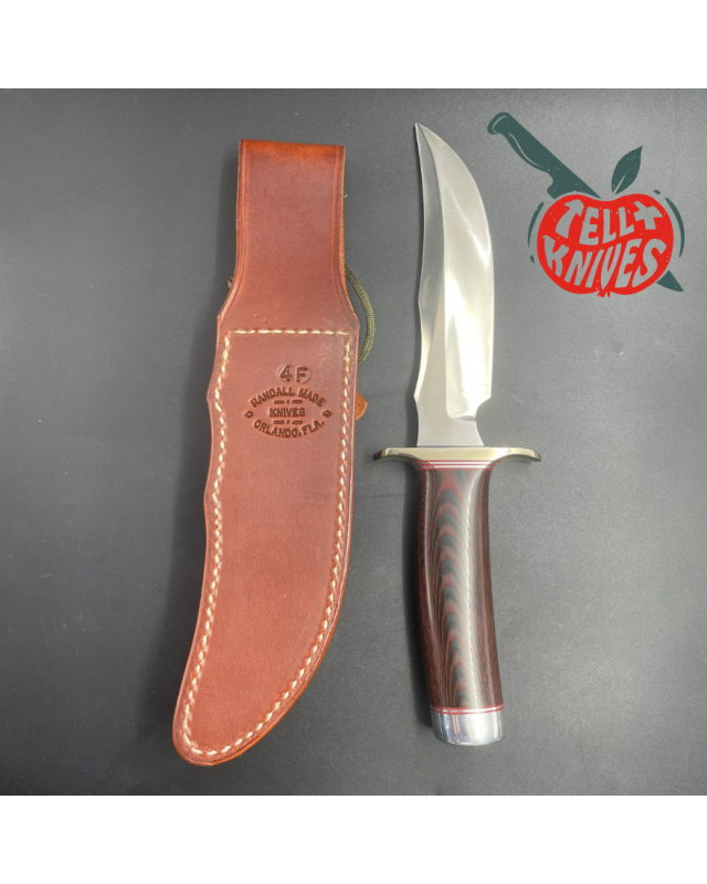 Model 4-6 Fighter stainless steel red black micarta handle brown leather sheath