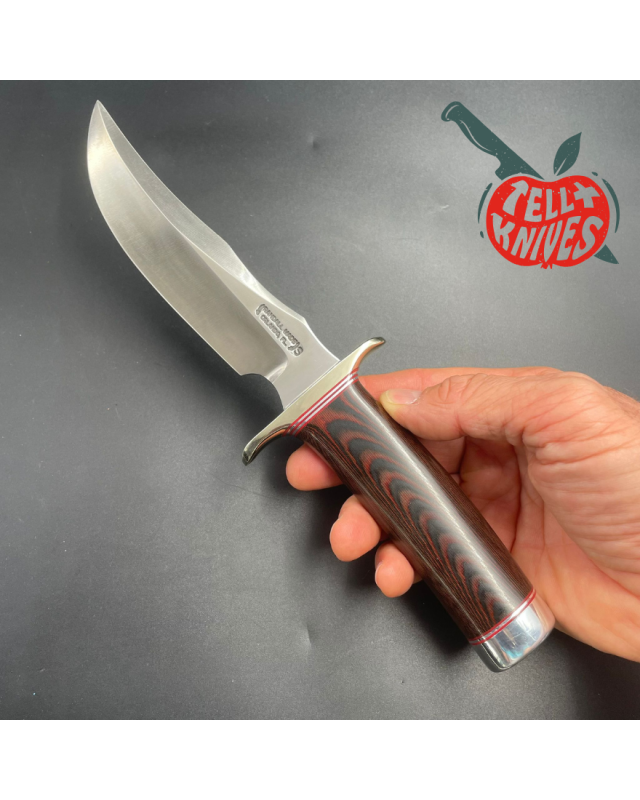 Model 4-6 Fighter stainless steel red black micarta handle brown leather sheath