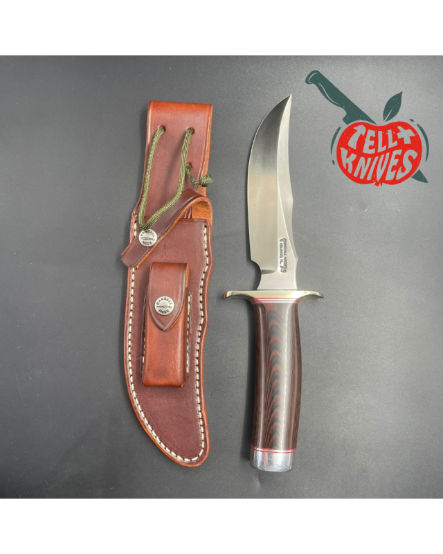 Model 4-6 Fighter stainless steel red black micarta handle brown leather sheath