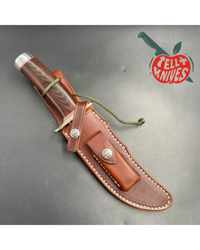 Model 4-6 Fighter stainless steel red black micarta handle brown leather sheath