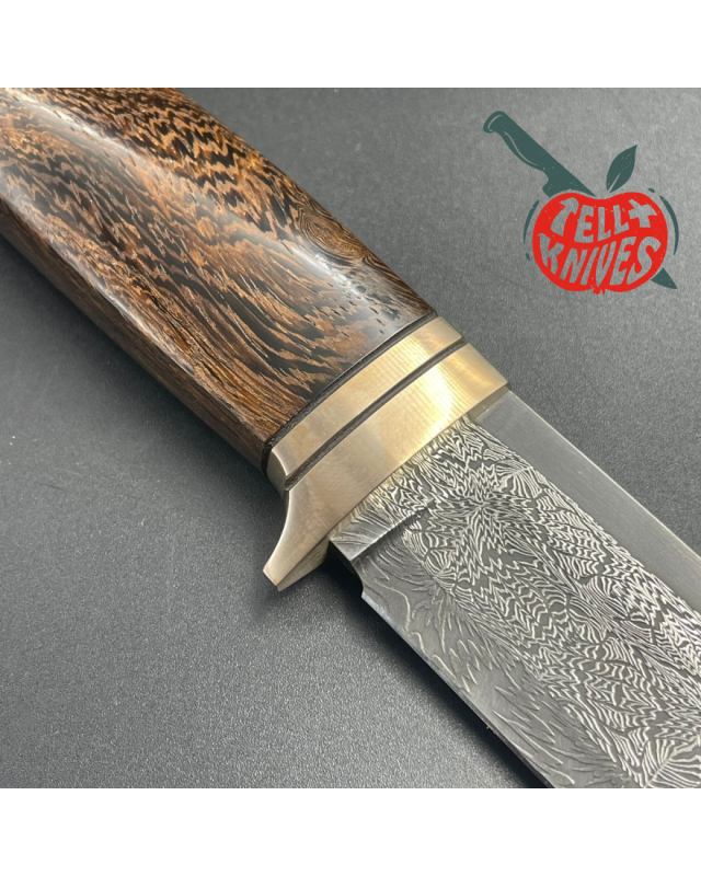 Kong Fighter Mosaic Damascus Wenge wood handle brown leather sheath