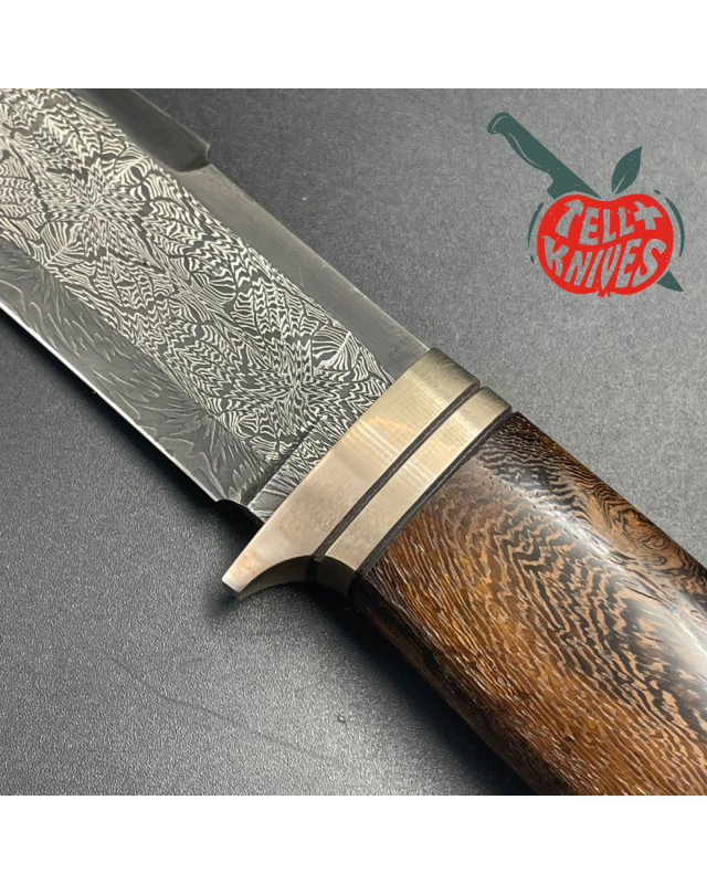 Kong Fighter Mosaic Damascus Wenge wood handle brown leather sheath