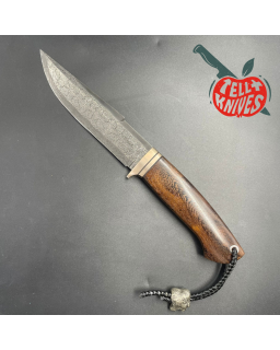 Kong Fighter Mosaic Damascus Wenge wood handle brown leather sheath
