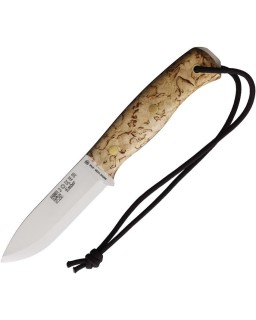 Ember Bushcraft Survival Knife 14C28N steel  curly birch wood handle brown leather sheath with fire steel