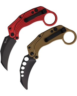 EXO-K Gravity Knife Karambit Button Lock Red Aluminium N690 Steel Blackwash finish + training knife