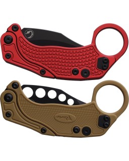 EXO-K Gravity Knife Karambit Button Lock Red Aluminium N690 Steel Blackwash finish + training knife