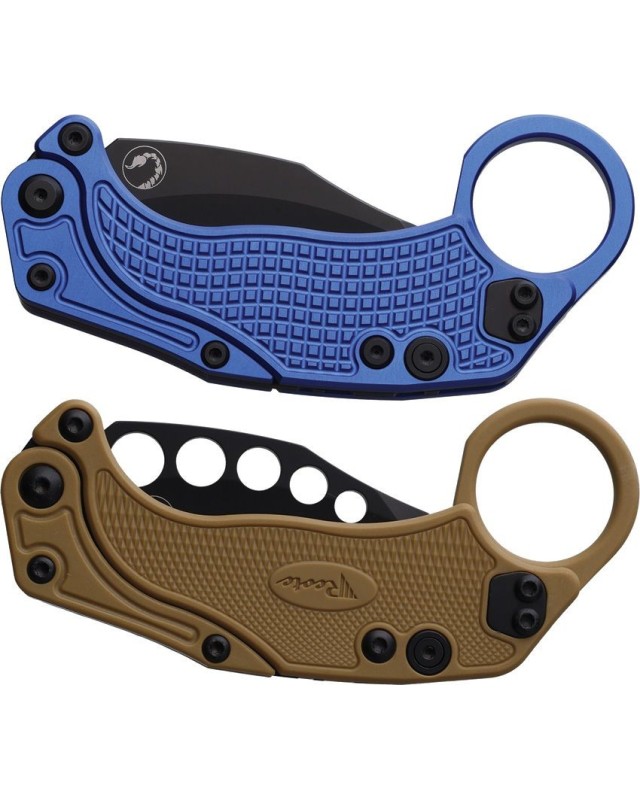 EXO-K Gravity Knife Karambit Button Lock Blue Aluminium N690 Steel Blackwash finish + training knife EXO-K Gravity Knife Karambit Button Lock Blue Aluminium N690 Steel Blackwash finish + training knife