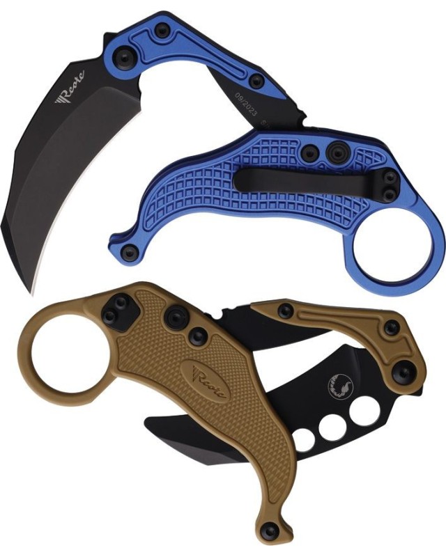 EXO-K Gravity Knife Karambit Button Lock Blue Aluminium N690 Steel Blackwash finish + training knife EXO-K Gravity Knife Karambit Button Lock Blue Aluminium N690 Steel Blackwash finish + training knife