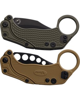 EXO-K Gravity Knife Karambit Button Lock Dark Green Aluminium N690 Steel Blackwash finish + training knife