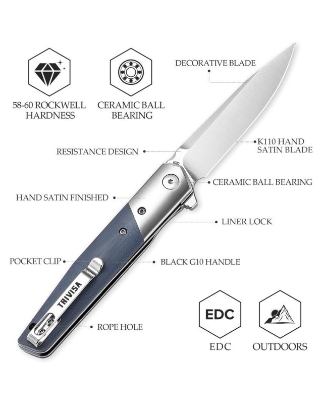 Leominor Flipper Linerlock Blue G10 Böhler K110 steel satin finish Leominor Flipper Linerlock Blue G10 Böhler K110 steel satin finish