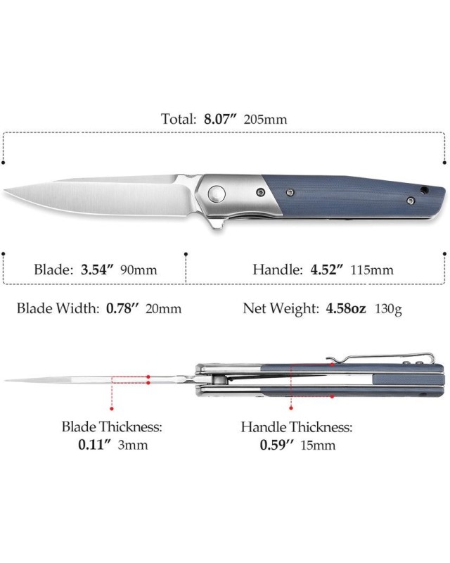 Leominor Flipper Linerlock Blue G10 Böhler K110 steel satin finish Leominor Flipper Linerlock Blue G10 Böhler K110 steel satin finish