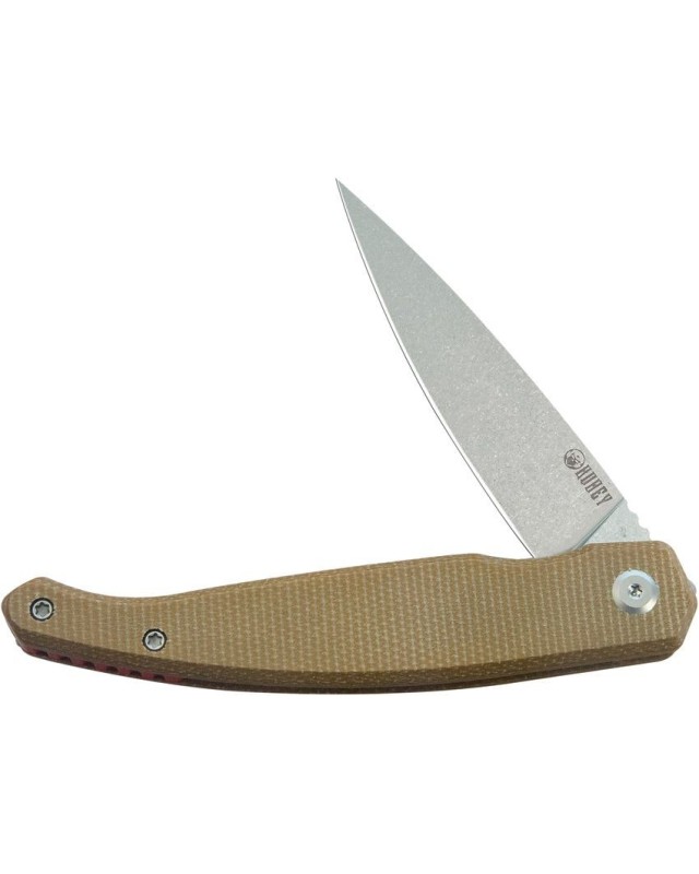 MOS Hydra Design Linerlock Tan micarta 14C28N steel stonewash finish MOS Hydra Design Linerlock Tan micarta 14C28N steel stonewash finish