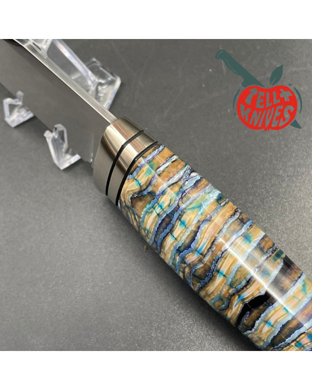 Baby Bowie "Bluetooth" 440C miror polished stee fossilized blue mammoth handle Baby Bowie "Bluetooth" 440C miror polished stee fossilized blue mammoth handle