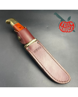 Vintage 1993 BUCK 119 Special 420HC steel brass guard and pommel laminate wood brown leather sheath
