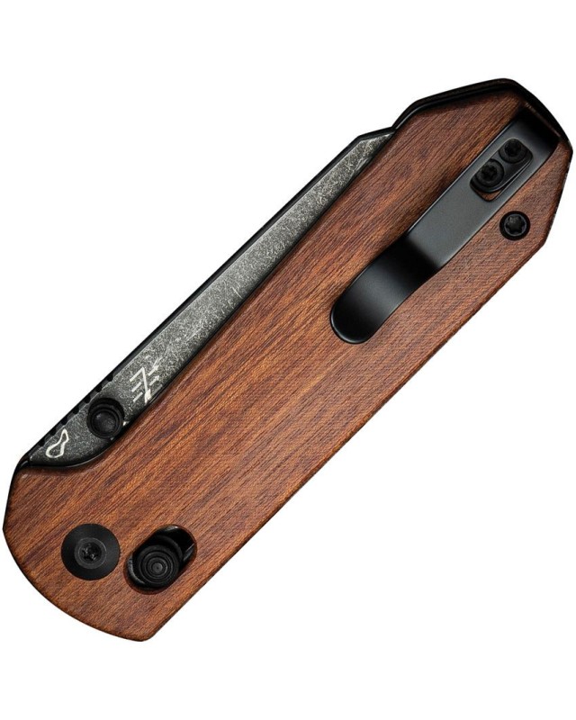 Yonder Crossbar Lock Guibourtia wood Damascus steel Flipper Yonder Crossbar Lock Guibourtia wood Damascus steel Flipper