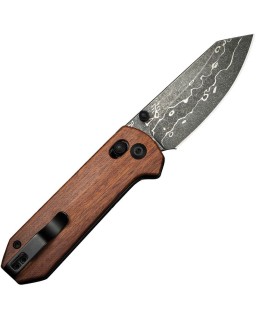 Yonder Crossbar Lock Guibourtia wood Damascus steel Flipper