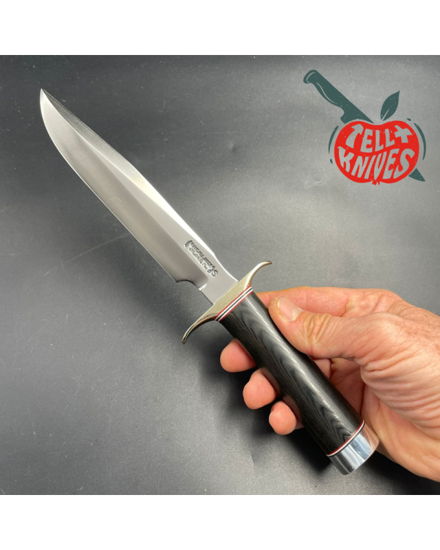 Model 1-7 forged stainless steel black micarta handle nickel silver guard brown leather sheath with stone