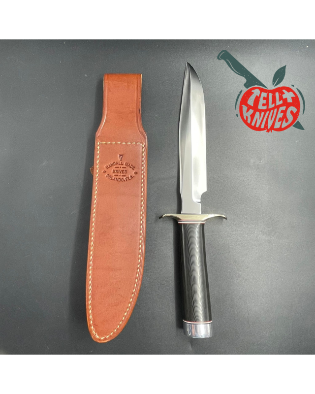 Model 1-7 forged stainless steel black micarta handle nickel silver guard brown leather sheath with stone
