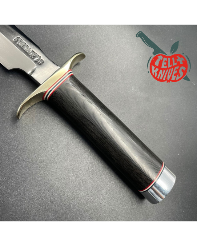 Model 1-7 forged stainless steel black micarta handle nickel silver guard brown leather sheath with stone