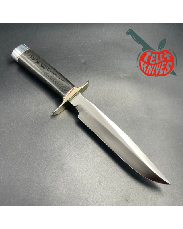 Model 1-7 forged stainless steel black micarta handle nickel silver guard brown leather sheath with stone