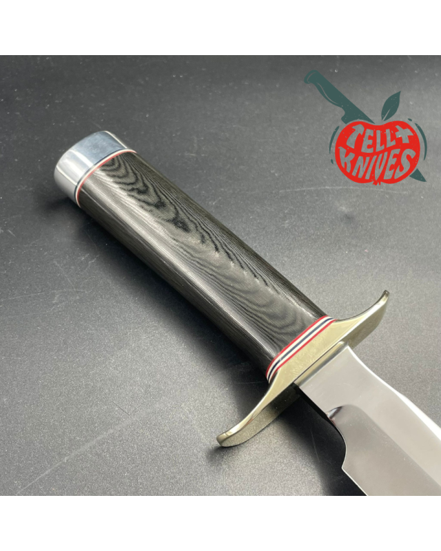 Model 1-7 forged stainless steel black micarta handle nickel silver guard brown leather sheath with stone